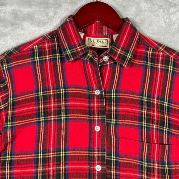 LL Bean Shirt Womens 6 Red Flannel Long‎ Sleeve Button Top Freeport Maine USA - Picture 1 of 8